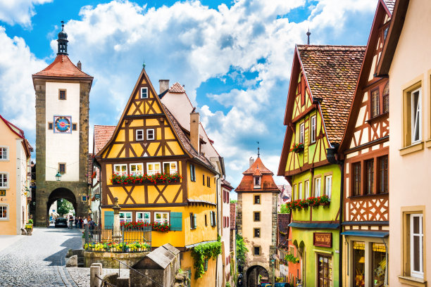 美丽的历史小镇Rothenburg ob der Tauber, Franconia, Bavaria，德国图片下载