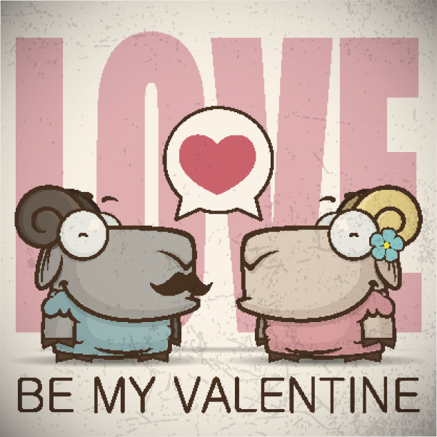 矢量浪漫插图与羊。图片下载