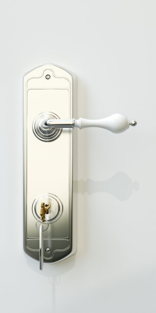 带有门钥匙的门把手素材图片