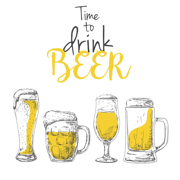 啤酒背景。标题：畅饮啤酒时刻。文本位置。速写风格矢量插图图片下载