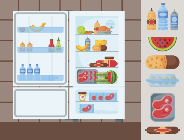 冰箱有机食品厨房用品家用器具冰箱冷柜矢量图素材图片