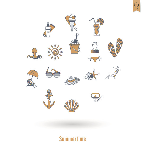 夏季和海滩简单的平面图标图片下载