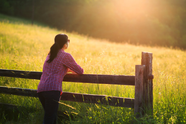 年轻女子在草地中图片下载