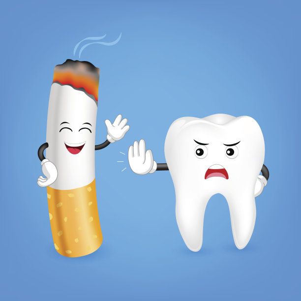 可爱的卡通牙齿和香烟的人物。图片下载