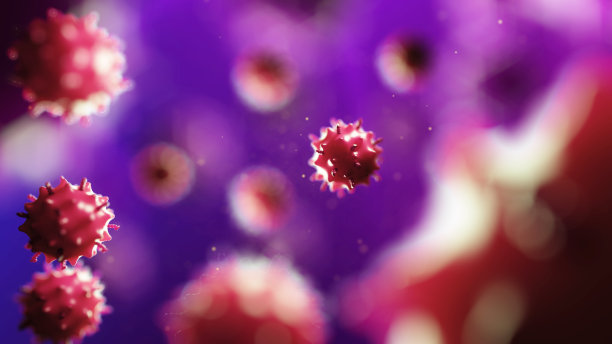 病毒细胞的三维插图。微生物学的概念背景。素材图片