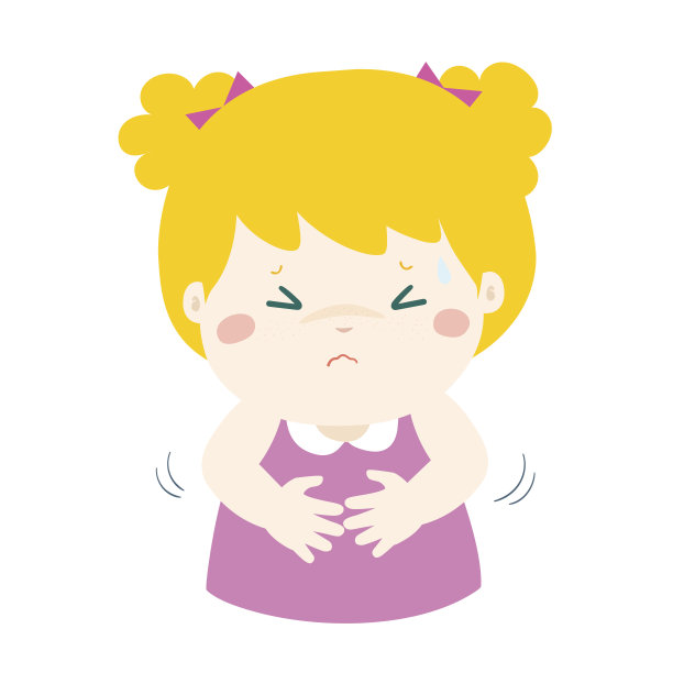 小女孩胃痛卡通向量。图片下载