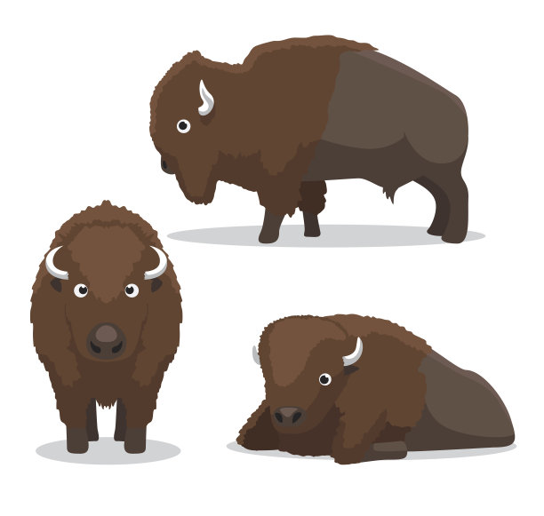 可爱的野牛卡通矢量插图图片下载