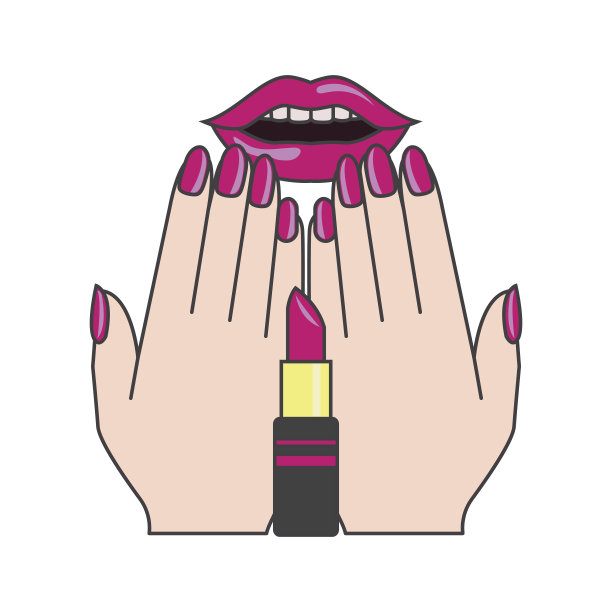 红唇和指甲。化妆和化妆品，矢量插图图片下载