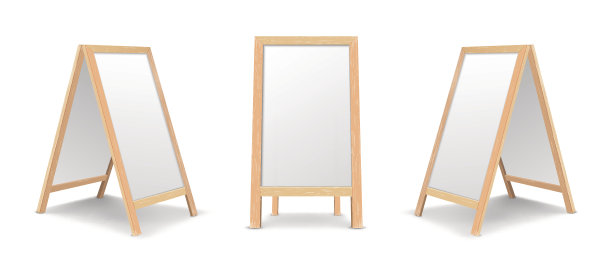 逼真的特殊菜单公告板图标设置。矢量清洁餐厅户外白板背景。餐厅菜单的黑板模型，孤立在白色背景上。正面和侧视图图片下载