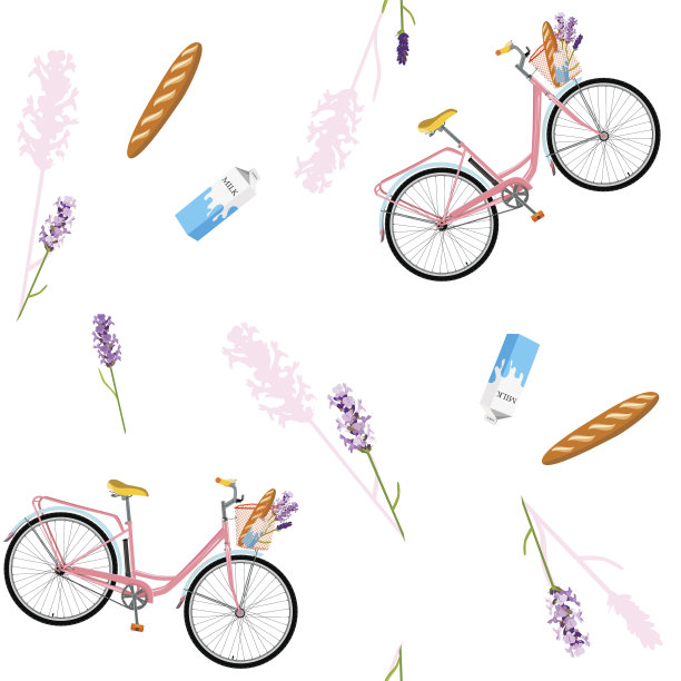 现实的自行车，带花的浪漫自行车，早餐的自行车图片下载