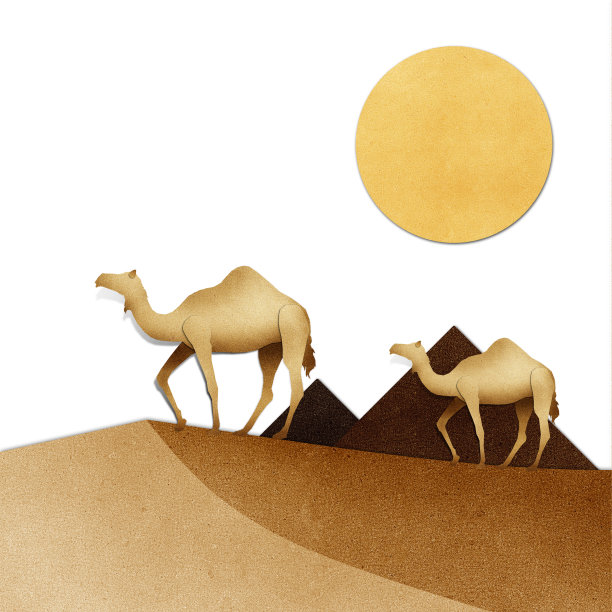 骆驼和金字塔沙漠再生纸工艺图片下载