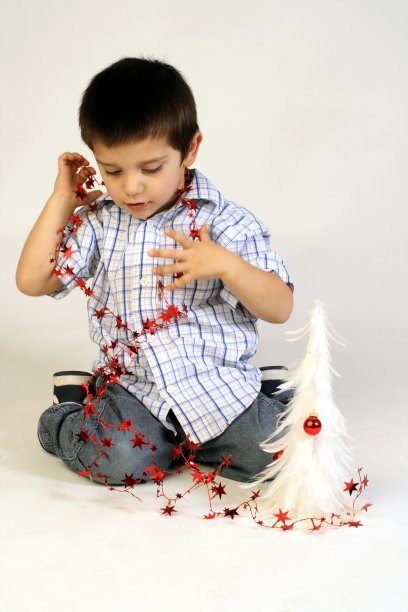 男孩和圣诞树图片下载