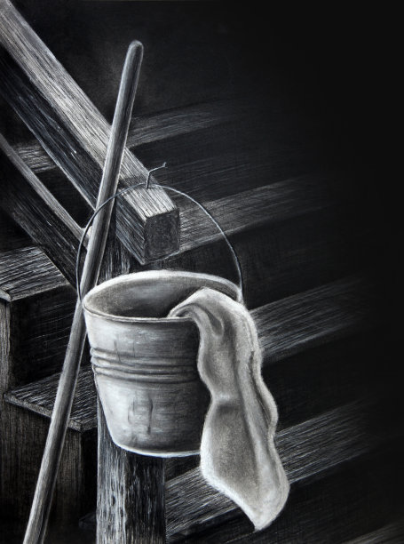 水桶和抹布木炭画图片下载