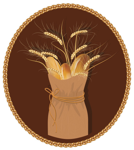 矢量框架。装有面包和小麦的纸袋。图片下载