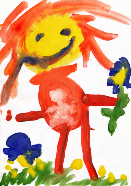 孩子的画水彩。孕妇在户外。图片下载