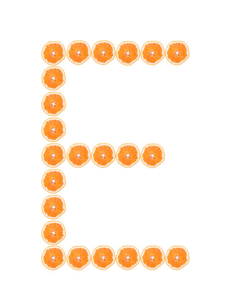 信“E&quot;从白色背景上分离出来的橙色薄片中图片下载