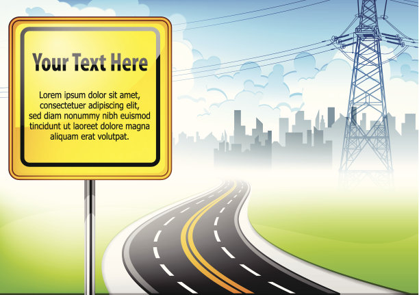 景观与道路标志和文字图片下载