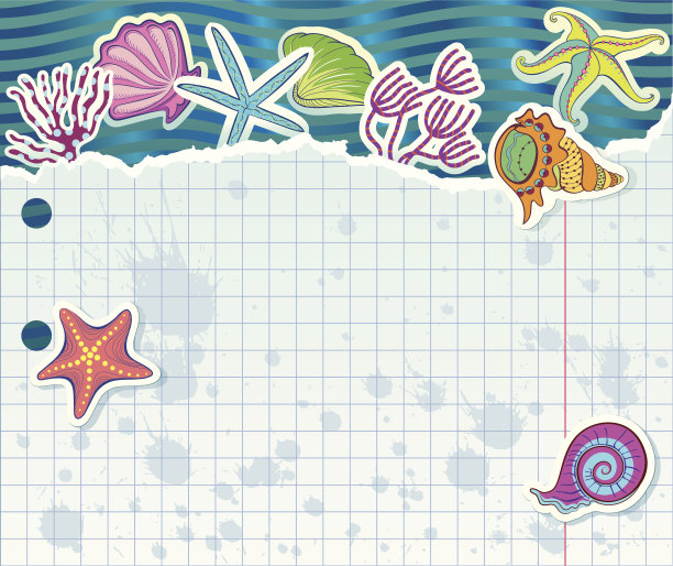 一张撕破的笔记本，上面有藤壶、海藻和海星图片下载