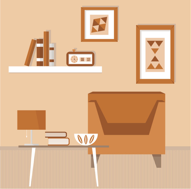 有复古家具和电器的客厅图片下载