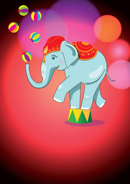 可爱的马戏团大象在看台上保持平衡图片下载