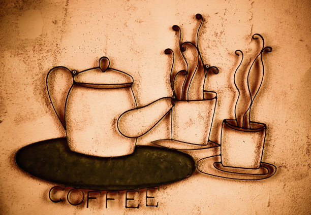 砖墙上的咖啡标识图片下载