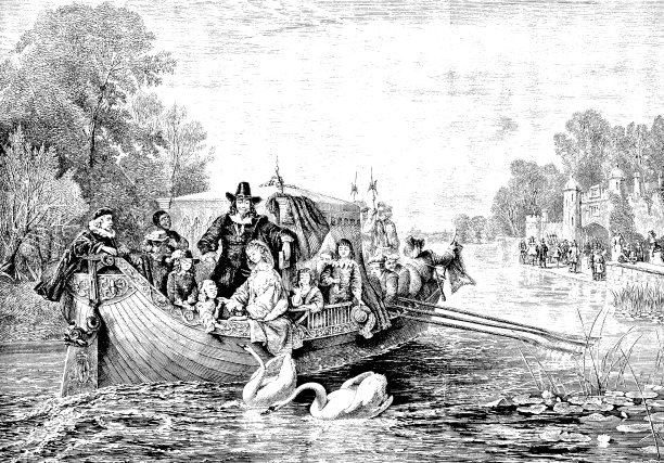 查理一世和家族在皇家驳船-维多利亚插图图片下载