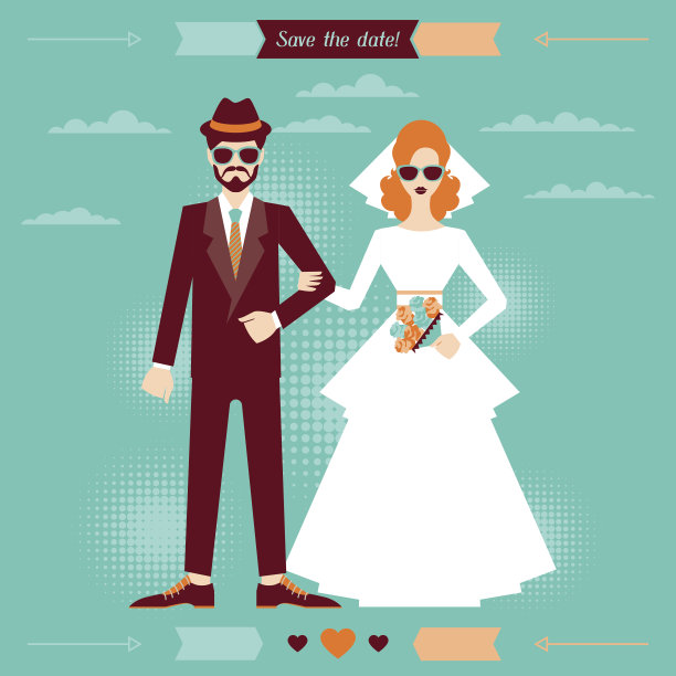 婚礼请柬模板在复古风格。图片下载