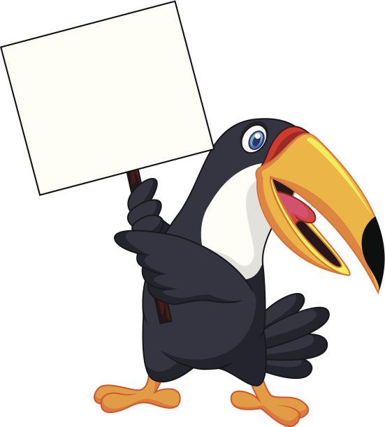 巨嘴鸟卡通与空白标志图片下载