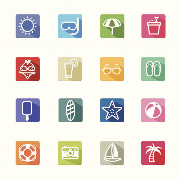 平面图标夏季海滩和白色背景图片下载