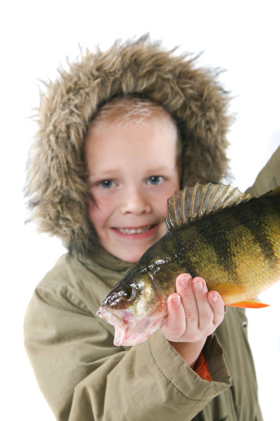 男孩拿着鲈鱼图片下载