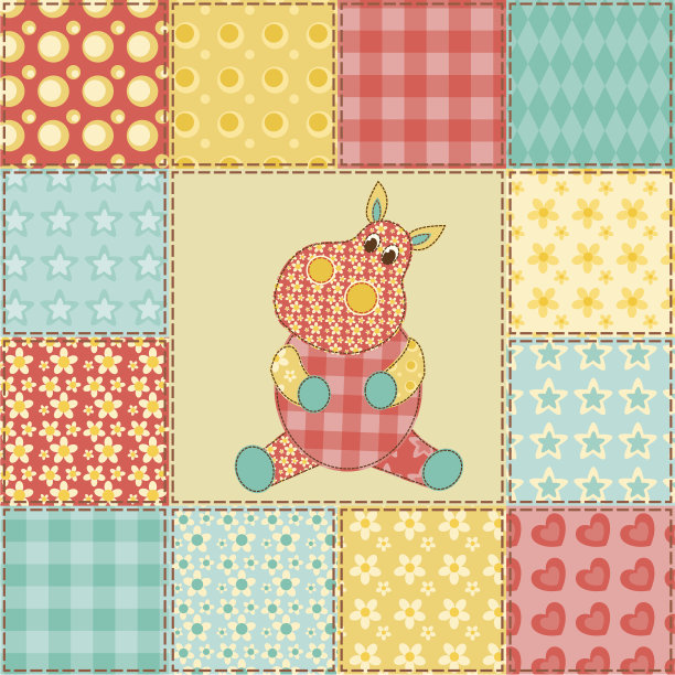 河马拼凑图案图片下载