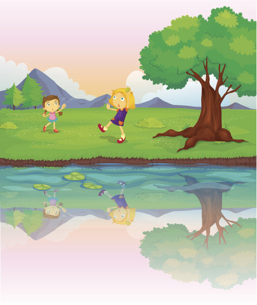 河岸上的两个女孩图片下载