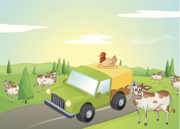 奶牛和鸡图片下载