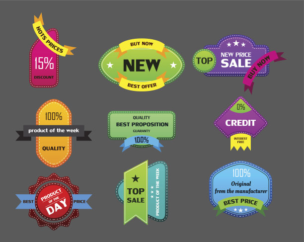 不同的色带标签在灰色背景上图片下载