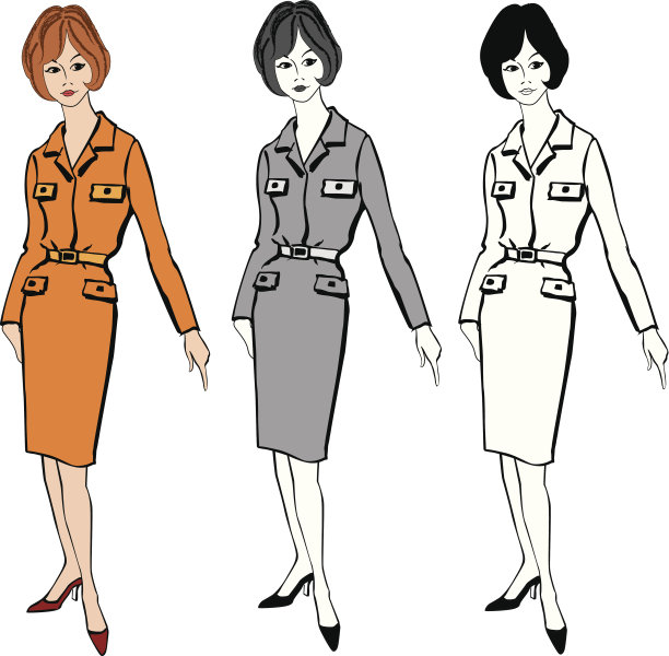 复古时尚着装的商业女性。向量组图片下载