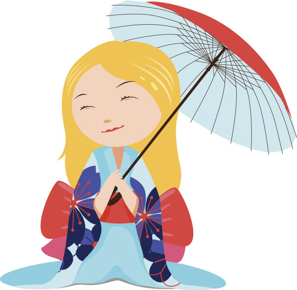 可爱的金发女孩拿着红伞图片下载