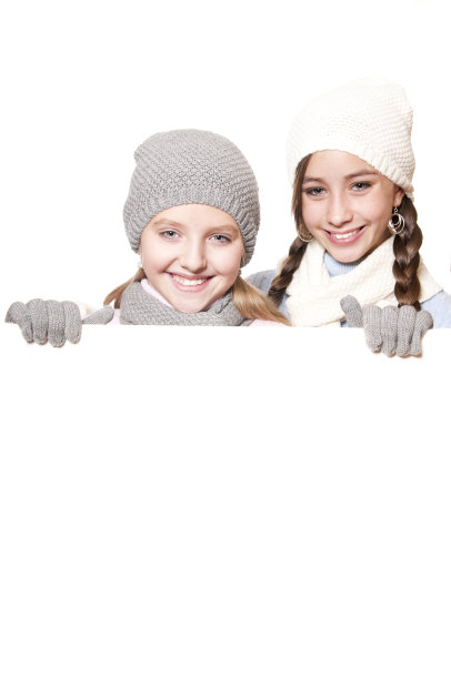 冬季女孩的空白标志图片下载