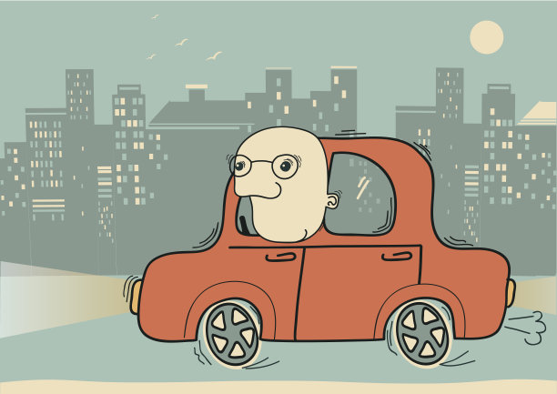 司机。在傍晚的城市里开车的矢量人图片下载