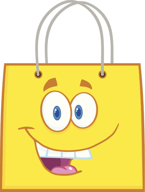 快乐黄色购物袋卡通吉祥物人物图片下载