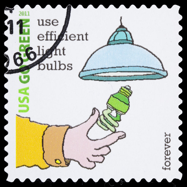 美国绿色环保使用节能灯泡邮票图片下载