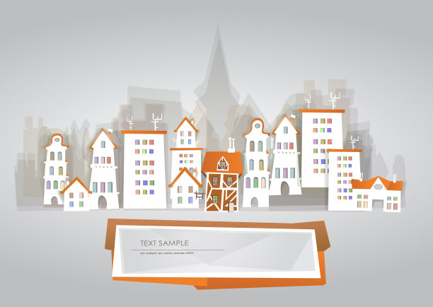 城市背景用纸制作贴纸效果图片下载