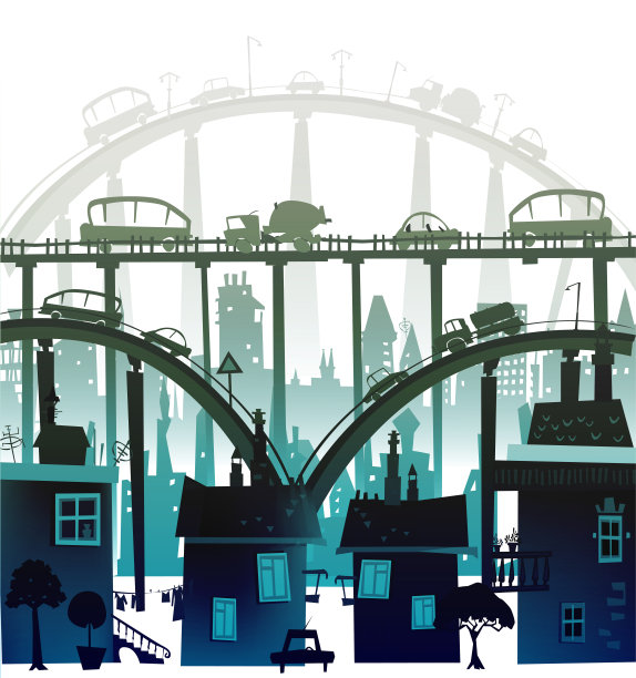 有轿车、卡车和公共汽车的城市道路和高速公路图片下载