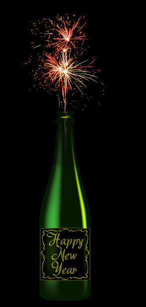 上面写着新年快乐的香槟瓶图片下载