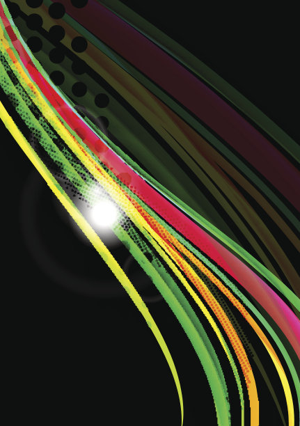 彩色波浪线与光和阴影效果在黑色素材图片