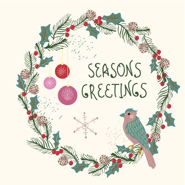有鸟和装饰品的圣诞花环图片下载