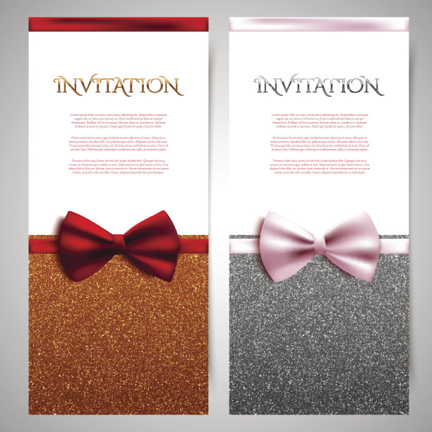 矢量邀请卡与闪闪发光和装饰蝴蝶结图片下载