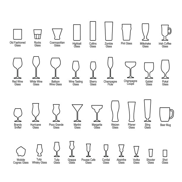 酒吧玻璃器皿与标题，线图标设置图片下载