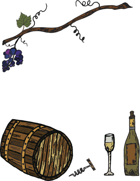 粗糙风格的葡萄酒边界背景与葡萄藤和元素图片下载