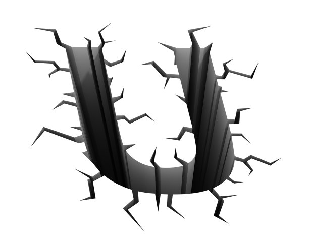 有裂纹的地面字体字母U图片下载