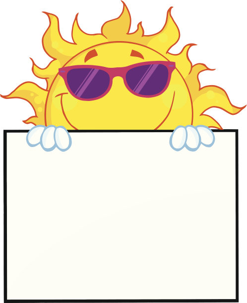 一个带着太阳镜的空白标志后面露出了欢快的太阳图片下载